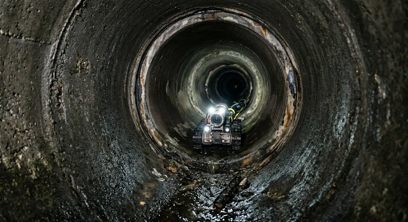 Robotic sewer camera inspecting pipe interior for Sewer Line Repair in Lower Makefield